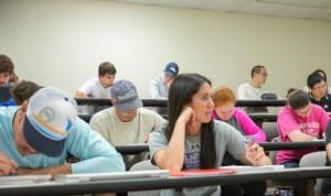 HSU students in lecture hall taking notes